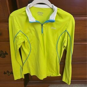 ASICS Neon Yellow and Blue Half-Zip Top
